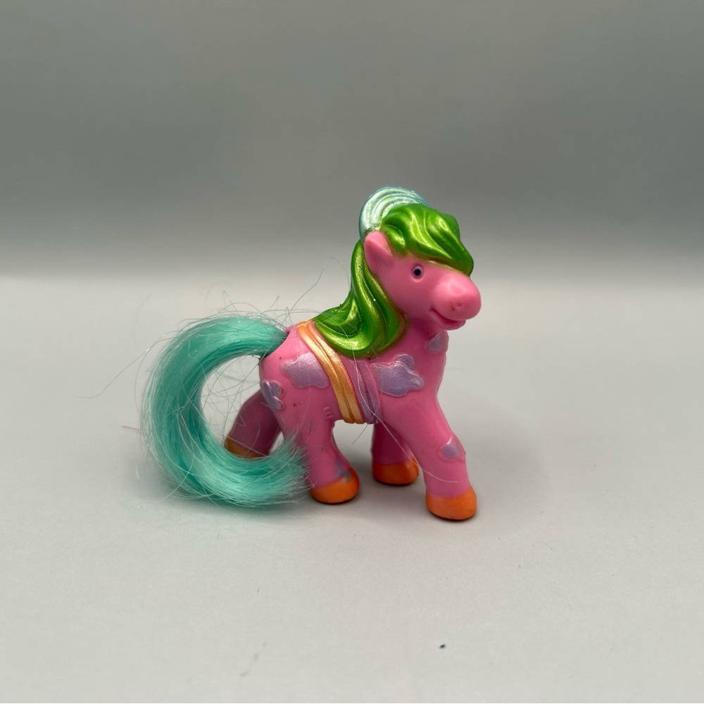 Vintage Tara Toy Carnival Carousel Pony Pink Green Tail Miniature Figure 2” RARE